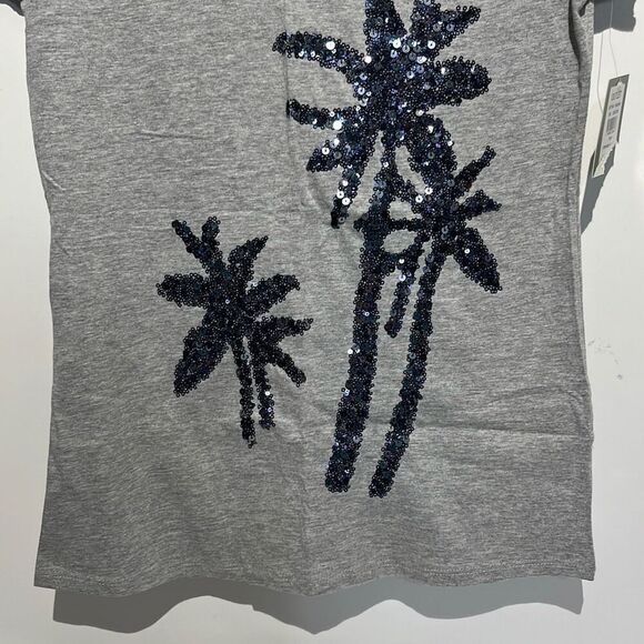 Palm Harbour Women's Gray Sequined V-Neck Short Sleeve T-Shirt Petite Small NWT - Picture 3 of 12
